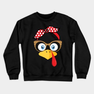 Cool Turkey Face With Sunglasses Funny Thanksgiving Crewneck Sweatshirt